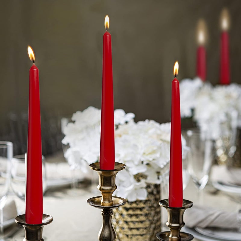 BOLSIUS Red Taper Candles - 4 Pack Unscented 10 Inch Dinner Candle Set - 8 Hours Burn Time - Premium European Quality - Smokeless and Dripless Household, Wedding, Party, and Home Decor Candlesticks - Image 5